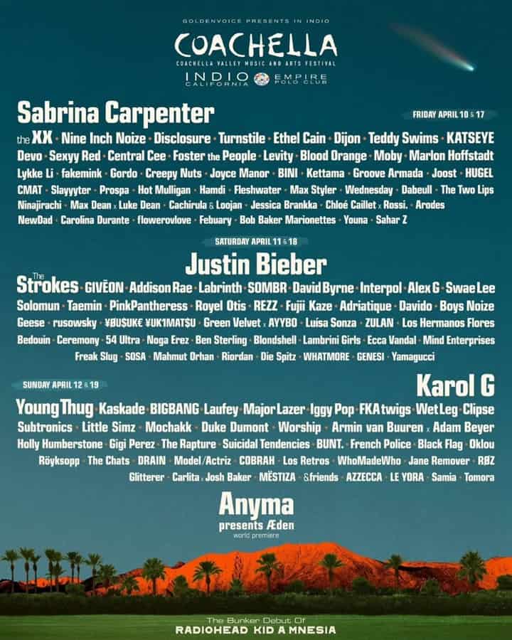 Justin Bieber vuelve a los escenarios como headliner de Coachella 2026