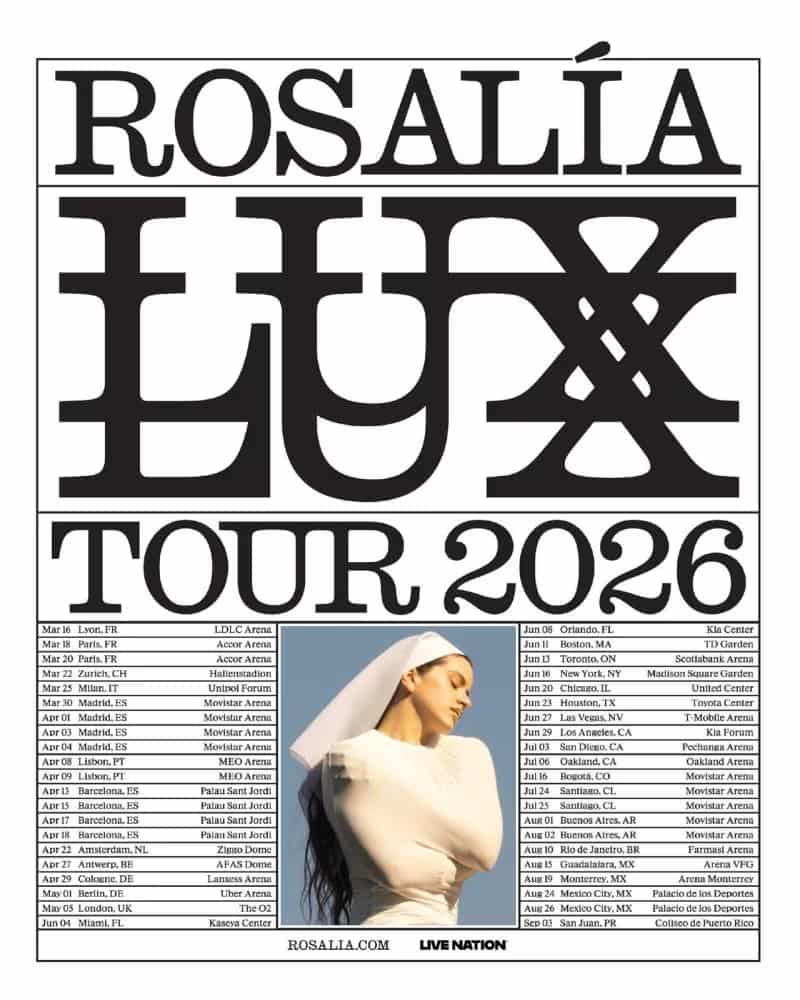 Rosalía confirma concierto en Monterrey como parte de su gira mundial ‘LUX Tour 2026’