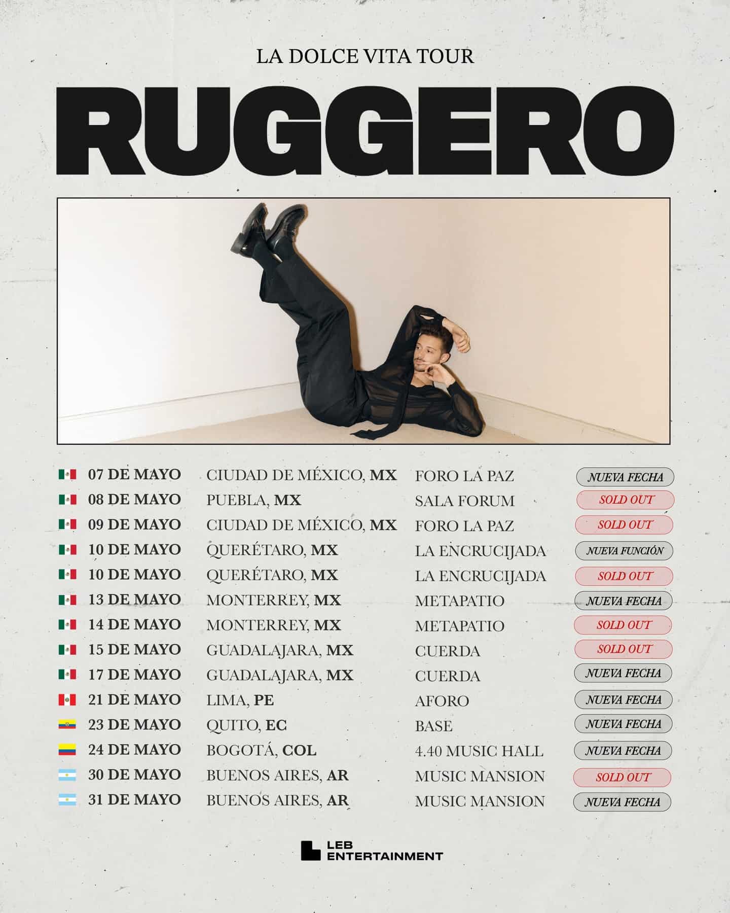 Ruggero conquista México con La Dolce Vita Tour: fechas agotadas y nuevas funciones en varias ciudades