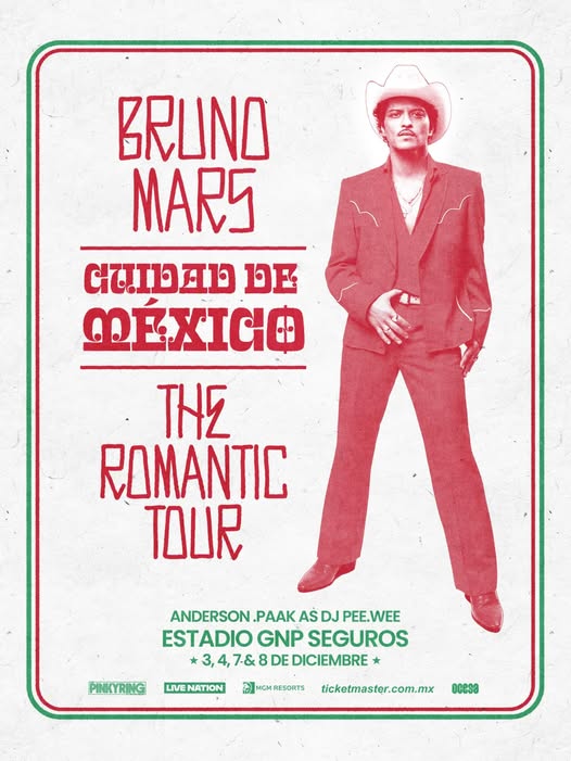 Bruno Mars anuncia The Romantic Tour con cuatro conciertos en el Estadio GNP Seguros